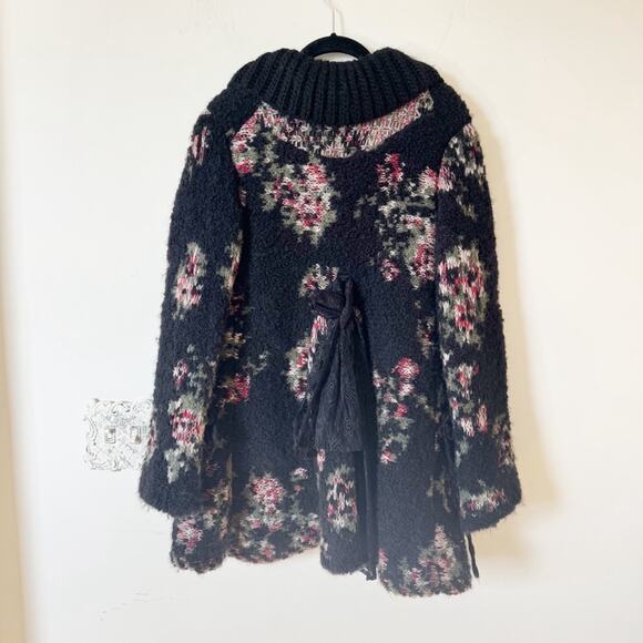 Tricot Chic Italian Unique Black Floral Mohair Sweater Coat Cardigan 4 / S - Picture 4 of 13